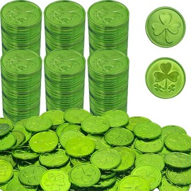 St. Patrick's Green Plastic Shamrock Coins, 3-Leaf Clover Coin for Party Decoration Favors, Leprechaun, Pirate, Educational & Classroom Learning Activities Party Favor (50 Coins)
