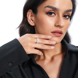 MDFUN Eternity Ring for Women 18K White Gold Plated Cubic Zirconia Band Stackable Engagement Wedding Ring Size 5