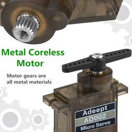 Adeept 8 Piece Micro Servo Motor Kit AD002 9G Servo Motor, Metal Gear for DIY Smart Car Robot/Robot Arm/STEM Raspberry Pi Arduino Project/Helicopter Aeroplane Boat