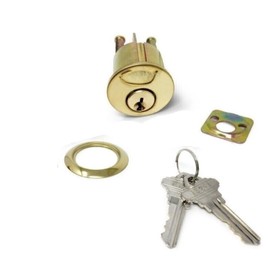 Generic Garage Door Keyed 5 Pin Rim Cylinder Gate Lock Incl Mounting Hardware 2 Keys SC1, Brass Finish