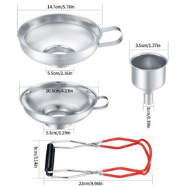 3 Pcs Canning Funnels for Wide and Regular Jars, Stainless Steel Wide Mouth Funnels, Metal Funnel Set for Kitchen Use, Transferring Liquid Power Mason Jam Grains, with Jar Tongs Lifter