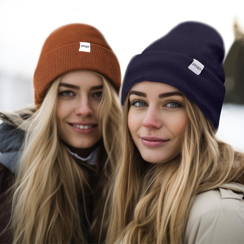 FEQO 4 Pack Satin Lined Winter Beanie Hats Soft Silk