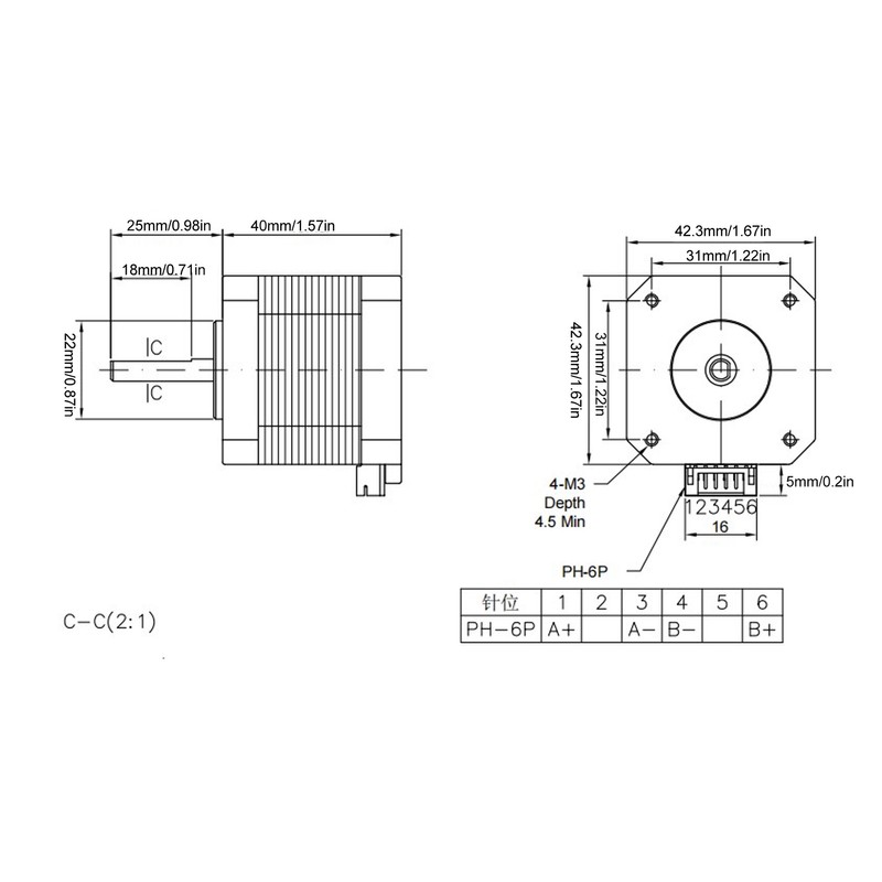 42 Stepper Motor 2 Phase 1.7A 1.8 Degree 0.4N.M Stepper