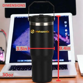 Metazonix - 30 oz Tumbler with Handle - Stainless Steel Water Bottles - Tumbler with Handle - Thermos Water Bottle - Travel Tumbler - Gifts for Women - Gifts for Men - Black