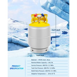 FAHKNS Recovery Tank, Reusable Cylinder Can 30 lb HVAC Tank Reclaim Tank 1/4 SAE Y Valve Double Valve Large Capacity without Float Switch for R12, R22, R134A, R410A etc Refrigerant