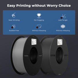 Creality PLA Filament 1.75mm 2KG, 2 Pack 3D Printer Filament, Bundle 2Kg for 3D Printing,No-Tangling Strong Bonding,Dimensional Accuracy +/- 0.02mm,Fits for Most FDM 3D Printers (Black & Grey)