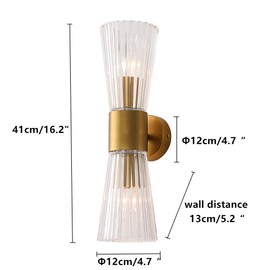 EFINEHOME Mid-Century Modern Wall Light Fixture with Crystal Glass Lampshade | 2 Light Vanity Light Gold for Bathroom Hallway Bedroom Living Room Kitchen with Shade (Umbrella)