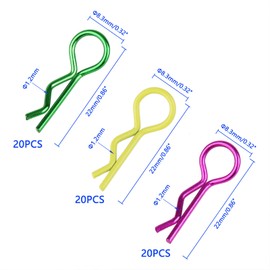 Rchobbytop 60 clips de cuerpo a control remoto universales R para 1/8 1/10 escala en coche todoterreno, Buggy Rock Crawler Truck cáscara de curso corto, morado y amarillo y verde