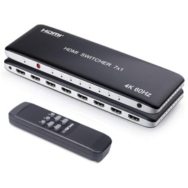 Univivi 7 Port HDMI Switch Version 2.0 4K@60Hz HDMI Switcher Support HDR & HDCP 2.2, Full HD/3D with IR Wireless Remote Control and Power Adapter