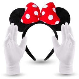 Kostümheld® 2-in-1 Minnie Mini Mouse Ears Costume Set with Gloves and Mouse Ears for Women for Fancy Dress and Carnival