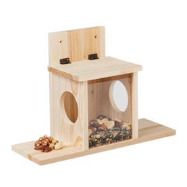 Relaxdays 1 x Wooden Squirrel Feeder, 2 Entrances & Seating Platforms, Hanging Squirrel Feeder, Natural
