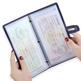 Leather Receipt Organizer,Coupon Organizer with 20 Pockets, Multi-Purpose Receipt Holder with Credit Card Holder, Wallet Style Coupon Holder Prevent Loss or Damage of Receipts and Coupons (Blue)