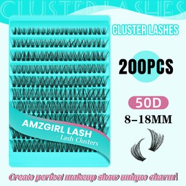 Individual Eyelashes,Cluster Lashes D Curl Lash Cluster 200Pcs 50D Lash Extension,Soft Wispy Lashes,DIY Eyelash Extensions for Self Application at Home(50D)