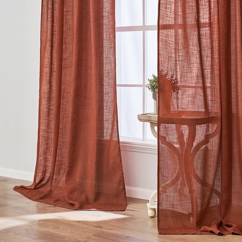 MIULEE Burnt Orange Linen Curtains 84 Inches Long 2 Panels