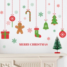 Christmas Wall Decals Removable Vinyl Christmas Wall Stickers Gingerbread Tree Snowflake Peel and Stick Wallpaper for Winter Holiday Living Room Bedroom Home Office Decor