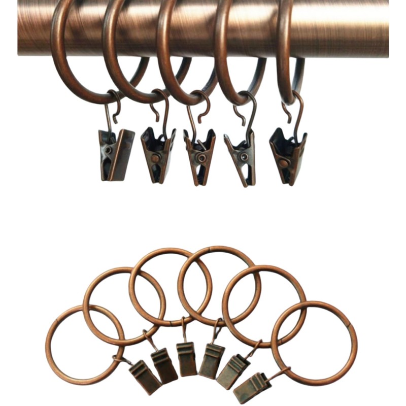 Xin store 40-Pack Copper Metal Curtain Rings with Clips (1.5")