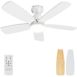 Ceiling Fan with Light, Wireless Remote, Flush Mount Design, Adjustable Dimmable Lighting, Quiet Operation -Ceiling Fan for Bedroom, Living Room