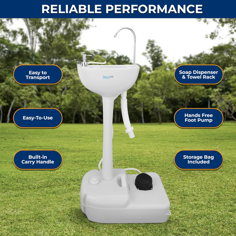 SereneLife Portable Camping Sink with 19L (5+ Gallon) Water Tank,