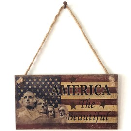 4th of July Door Sign Decorations, Patriotic Stars USA Wooden Signs, American Flag Welcome Wooden Hanging Sign for Front Door Decor, Independence Day Party Home Door Hanging Wall Decor