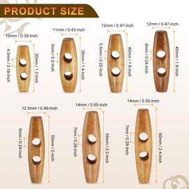 HARFINGTON 20pcs Wooden Toggle Buttons 50mm / 2" Wood Olive Sewing Buttons 2-Hole Wood Horn Oval Buttons Sewing Accessories for Coat Sweaters Clothing DIY Craft, Medium Brown