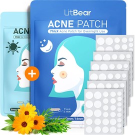 LitBear Parches De Espinillas Para Acné, Día Y Noche, 4 Tamaños, 180 Puntos, Parches Hidrocoloides Finos Y Gruesos Con Hamamelis, Árbol De Té Y Aceite De Caléndula, Adherencia Extra P