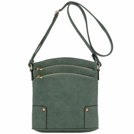 ALYSSA Triple Zip Pocket Large Crossbody Bag (Green Smoke)