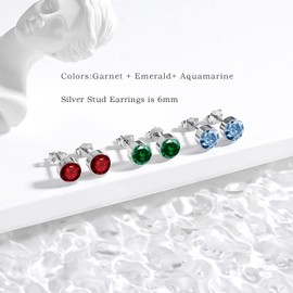 Loutade Silver Studs Earrings for Women, 3 Pairs 925 Sterling Silver Stud Earrings Set, Hypoallergenic 6mm Cubic Zircon Stud Earrings, CZ Dainty Cartilage Sleeper Silver Studs Earrings for Girls