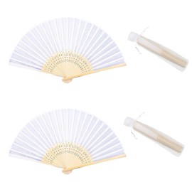 JYSILIYH 2Pcs White Folding Fans,Hand Fan for Women,Foldable Bamboo Fans,Silk Fabric Handheld Folded Fan Chinese Japanese Fan for DIY Decoration Wedding Dancing Party Summer,Folding Fan for Festival