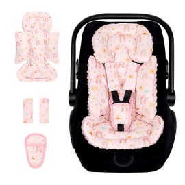 CARUILI Infant Car Seat Insert and Strap Covers, Very Soft Car Seat Head Support Baby Girl Boy, Reversible Newborn Carseat Insert Cushion Fits for Stroller, Baby Swing, Bouncer (Pink Rainbow)