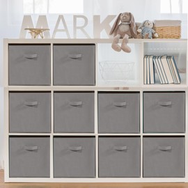 STORAGEIDEAS 11x11 Storage Bins, Set of 10 Storage Cubes, Collapsible Cube Storage Bins, Fabric Closet Organizers with Handles for Home, Office, Closet Shelf Cabinet, Bookcase, Grey