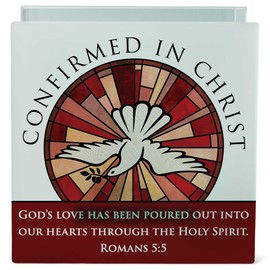 Elanze Designs Confirmed in Christ - Romans 5:5-4x2.5 Inch Multicolor White Frosted Glass Square Tabletop Candle Holder - LED Tealight Candle Included