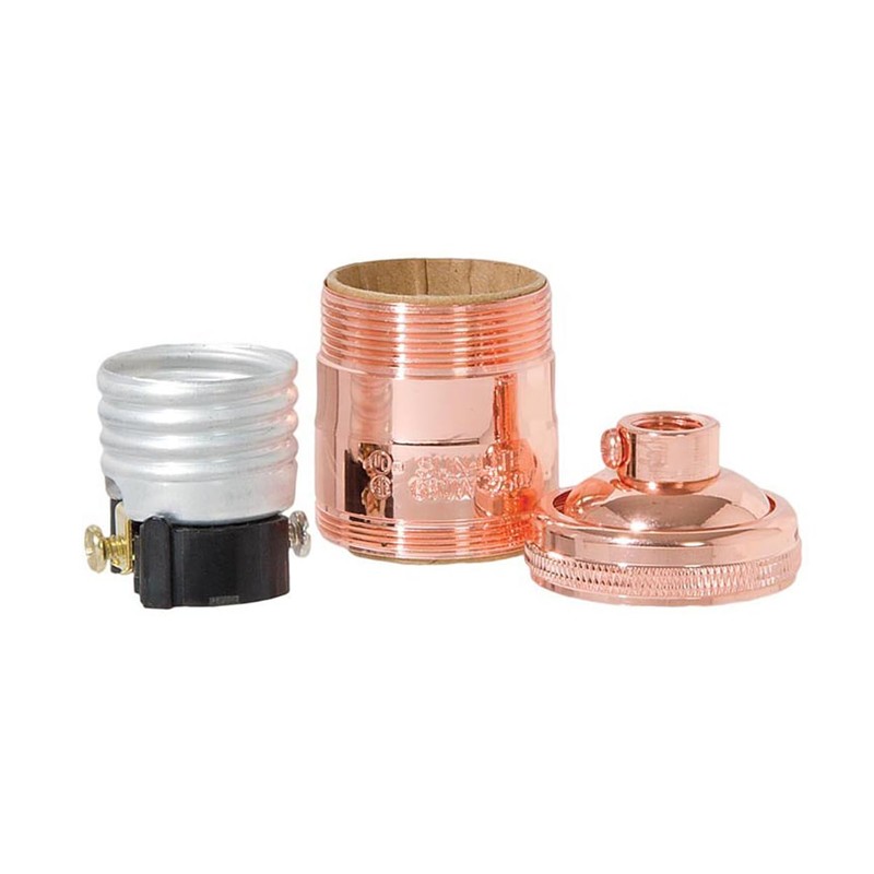 B&P Lamp® Heavy Turned Brass Keyless Sockets, Polished Copper Finish,