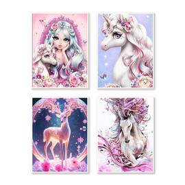 DCIDBEI 30 x 40 cm 4 Pack Diamond Painting Princess, DIY Canvas Diamond Deer with Tools, Puzzle Diamond Horse for Children, Mosaic Crystal Art Decoration for the Children's Room