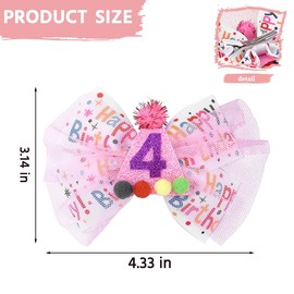 Birthday Hair Bow Clip for Girls 4th Bday Decorations for Girls 4 Year Old Birthday Gifts for Sister Daughter Granddaughter Friends Glitter Pink Bow Hair Accessories for Todder Girl