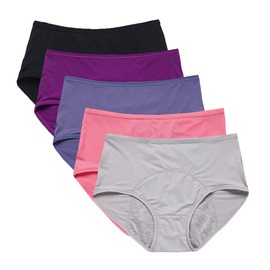 YOYI FASHION Women Mesh Holes Breathable Leakproof Period Panties 5 Pack US Size XL/8 Blue Black Gray Purple Watermelon