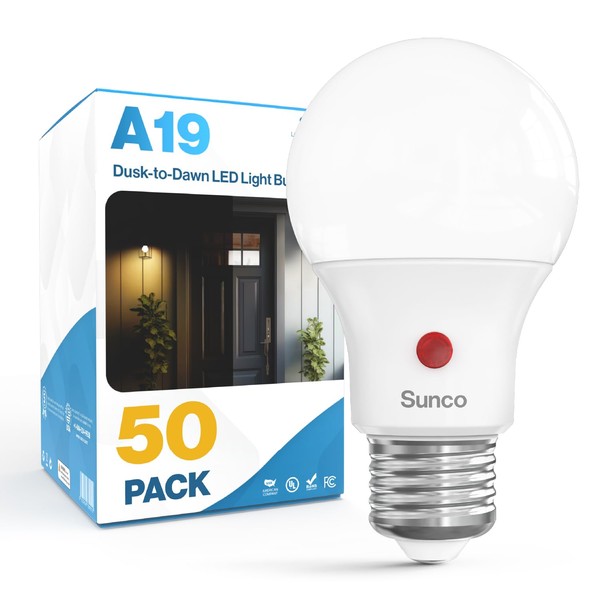 Sunco 50 Pack Dusk to Dawn LED Outdoor Light Bulb