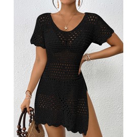 Bsubseach Bathing Suit Cover Up for Women Hollow Out Crochet Coverups Beach Dress 2025 Vacation Outfits Black XXL