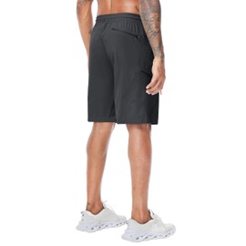 LAZYDAY Men's Hiking Cargo Shorts 9 Inch Inseam - Quick Dry Cargo Shorts with Zipper Pockets & Elastic Waistband for Outdoor, Travel, Summer Dark Grey