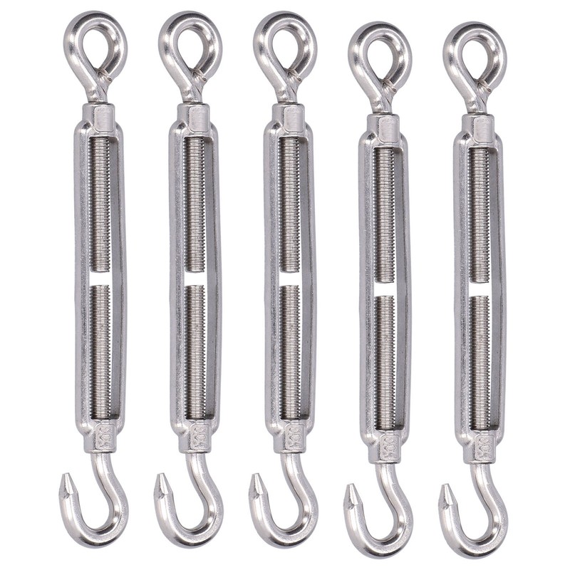 5Pcs Turnbuckle Hook and Eye Wire Rope Tension 304 Stainless
