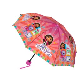 Gabby's Doll House Folding Umbrella Compact Umbrella for Girls, High Resistance Structure, Umbrella in Gabby Design, Umbrella for Kids, multicoloured