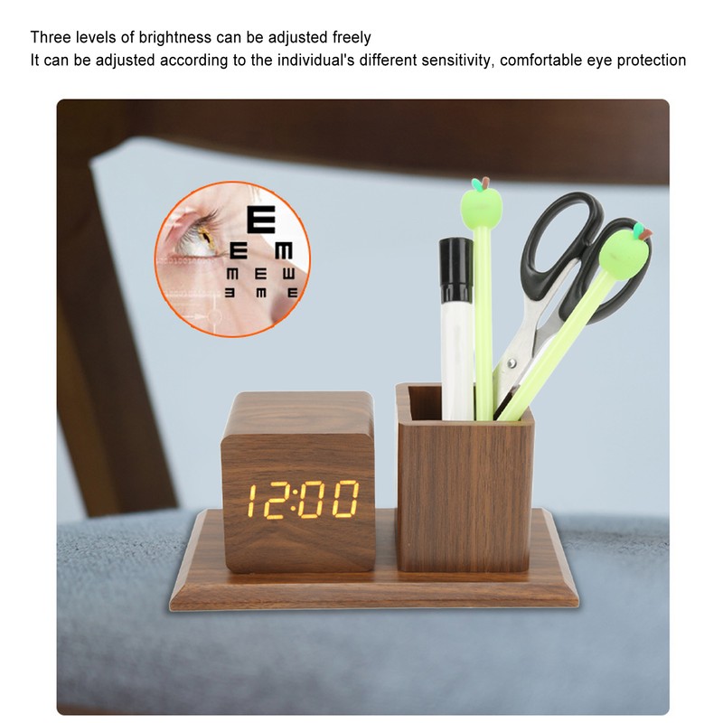 Pen Holder Clock Temperature Calendar Display 3 Level Brightness Adjustment