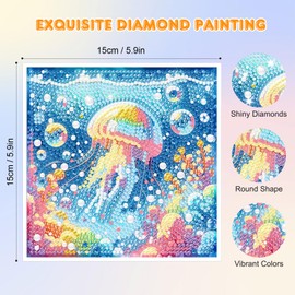 MISCER 4 pack Diamond Painting Art Kits, 5D Animal DIY Diamond Painting kits for Beginners, Cute Marine Animals Full Round Drill Gem Art Crafts for Home Wall Decor Present 15x15cm