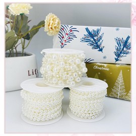 Fbshicung 3 Rolls Pearls String Beads Decoration Pearl Garland for Christmas Tree Faux Pearl Garland Roll Strand for Crafting String of Flowers Wedding,66 Feet (Ivory)