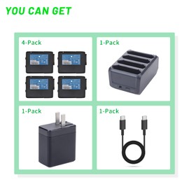4PCS BT-000318 Battery and 4-Slot Battery Charging Cradle Kit for Zebra Symbol TC70 TC72 TC75 TC77 TC70X TC75GK TC720L TC700H TC77HL TC700K TC7X Barcode Scanners Charger Station with Type C Charger