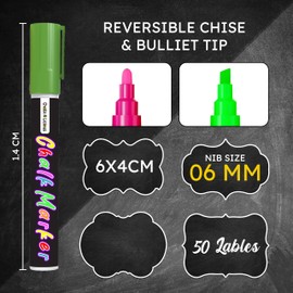 Chalk A licious 8x chalk pens for blackboards – Bright Neon Colorful + White Chalk Pens & Markers - Reversible Tips (6mm) Bullet & Chisel