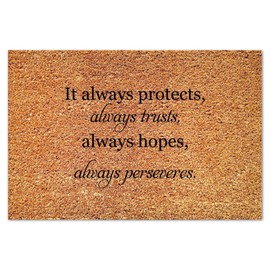 DecStic It Always Protects,Always Trusts Coir Doormat Bible Verse Doormat Farmhouse Thick Durable Non Slip Mat for Home Entrance Floor Door Porch 16x24in