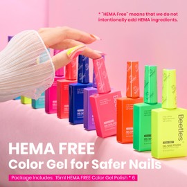 Beetles Gel Nail Polish Set – 6 PCS HEMA-Free Neon Bright Gel Nail Kit, Highly Pigmented Soak Off UV LED Long-Lasting Tropical Glow Color Gift Set for Women DIY Manicure Home Salon