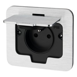 Stainless steel recessed socket, floor socket IP55, hinged lid, plug-in terminal, type E French