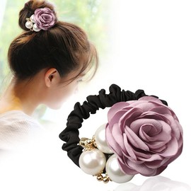 FXQHAN 5PCS Korean Fashion Pearl Hair Rope Rose Flower Hair Band Elastic Hair Tie