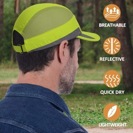 GADIEMKENSD Running Hat, Mens Outdoor Hat Unstructured Baseball Cap UPF 50 UV SPF Exercise Run Caps Reflective Breathable Light Sun Hats Quick Dry Summer Sports Hat Cap Men Woman Under 10 Bright Green